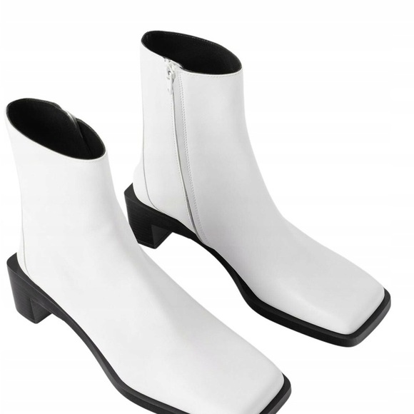 Zara Heeled Leather Square Toe Ankle Boots - Picture 2 of 6